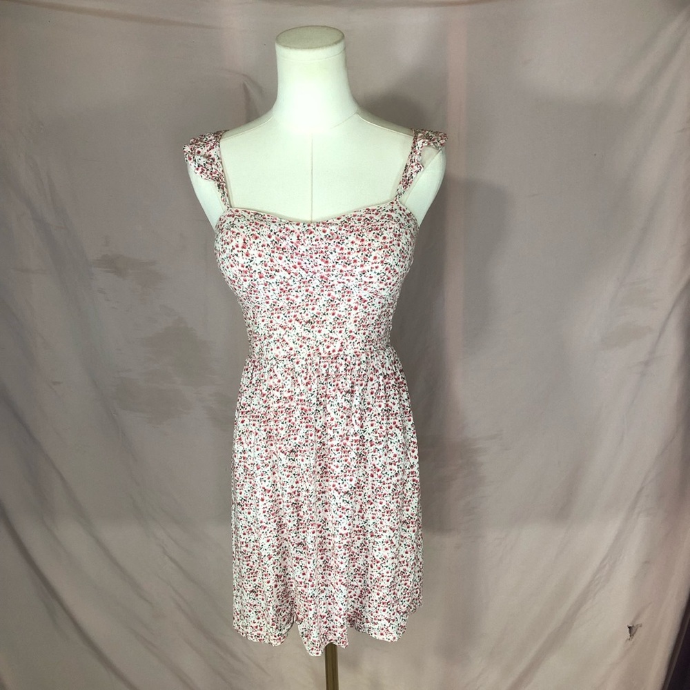 Floral Sundress with Sweetheart Neckline - White & Pink Size Small
